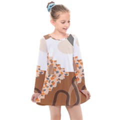 Bohemian Digital Minimalist Boho Style Geometric Abstract Art Kids  Long Sleeve Dress