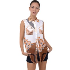 Bohemian Digital Minimalist Boho Style Geometric Abstract Art Sleeveless Chiffon Button Shirt