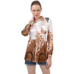 Bohemian Digital Minimalist Boho Style Geometric Abstract Art Long Sleeve Satin Shirt