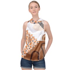 Bohemian Digital Minimalist Boho Style Geometric Abstract Art High Neck Satin Top