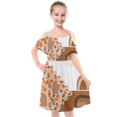 Bohemian Digital Minimalist Boho Style Geometric Abstract Art Kids  Cut Out Shoulders Chiffon Dress