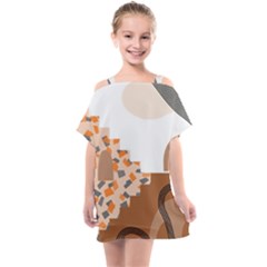 Bohemian Digital Minimalist Boho Style Geometric Abstract Art Kids  One Piece Chiffon Dress