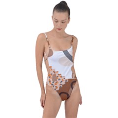 Bohemian Digital Minimalist Boho Style Geometric Abstract Art Tie Strap One Piece Swimsuit