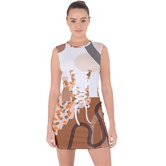 Bohemian Digital Minimalist Boho Style Geometric Abstract Art Lace Up Front Bodycon Dress by Maspions