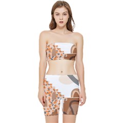 Bohemian Digital Minimalist Boho Style Geometric Abstract Art Stretch Shorts And Tube Top Set