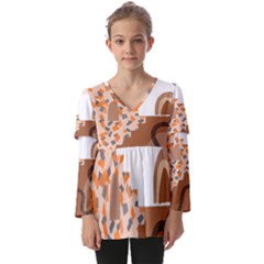 Bohemian Digital Minimalist Boho Style Geometric Abstract Art Kids  V Neck Casual Top