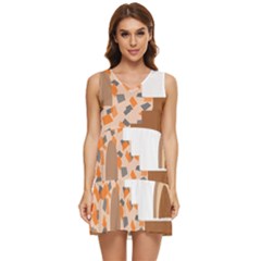 Bohemian Digital Minimalist Boho Style Geometric Abstract Art Tiered Sleeveless Mini Dress by Maspions