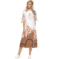 Bohemian Digital Minimalist Boho Style Geometric Abstract Art Bow Sleeve Chiffon Midi Dress by Maspions