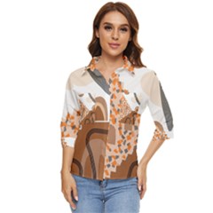 Bohemian Digital Minimalist Boho Style Geometric Abstract Art Women s Quarter Sleeve Pocket Shirt