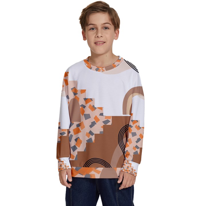 Bohemian Digital Minimalist Boho Style Geometric Abstract Art Kids  Crewneck Sweatshirt