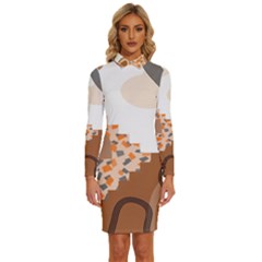 Bohemian Digital Minimalist Boho Style Geometric Abstract Art Long Sleeve Shirt Collar Bodycon Dress by Maspions