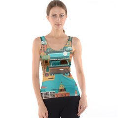 City Painting Town Urban Artwork Women s Basic Tank Top