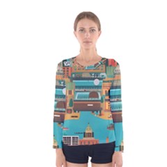 City Painting Town Urban Artwork Women s Long Sleeve T-shirt