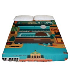 City Painting Town Urban Artwork Fitted Sheet (king Size)