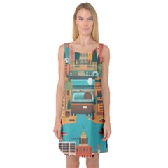 City Painting Town Urban Artwork Sleeveless Satin Nightdress