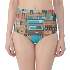 City Painting Town Urban Artwork Classic High-waist Bikini Bottoms