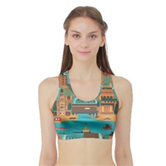 City Painting Town Urban Artwork Sports Bra With Border