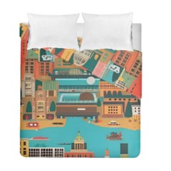 City Painting Town Urban Artwork Duvet Cover Double Side (full/ Double Size)