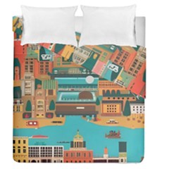 City Painting Town Urban Artwork Duvet Cover Double Side (queen Size)