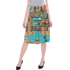 City Painting Town Urban Artwork Midi Beach Skirt by Maspions