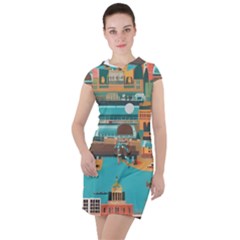 City Painting Town Urban Artwork Drawstring Hooded Dress