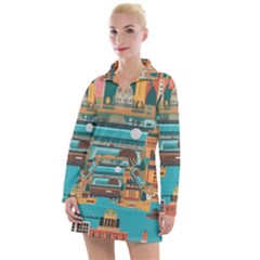 City Painting Town Urban Artwork Women s Long Sleeve Casual Dress