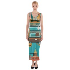 City Painting Town Urban Artwork Fitted Maxi Dress