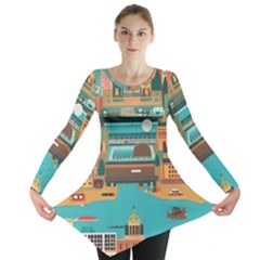 City Painting Town Urban Artwork Long Sleeve Tunic 