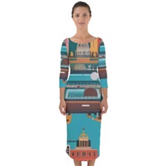 City Painting Town Urban Artwork Quarter Sleeve Midi Bodycon Dress