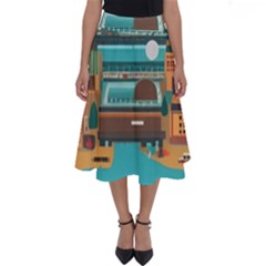 City Painting Town Urban Artwork Perfect Length Midi Skirt by Maspions