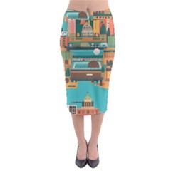 City Painting Town Urban Artwork Midi Pencil Skirt