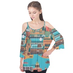 City Painting Town Urban Artwork Flutter Sleeve T-shirt 