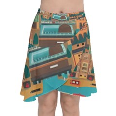 City Painting Town Urban Artwork Chiffon Wrap Front Skirt