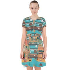 City Painting Town Urban Artwork Adorable In Chiffon Dress