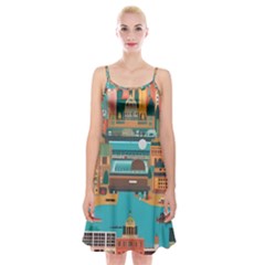 City Painting Town Urban Artwork Spaghetti Strap Velvet Dress