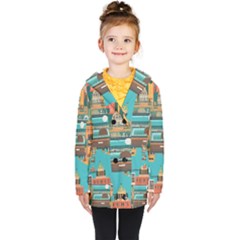 City Painting Town Urban Artwork Kids  Double Breasted Button Coat