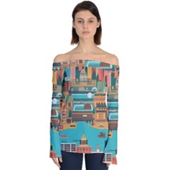 City Painting Town Urban Artwork Off Shoulder Long Sleeve Top