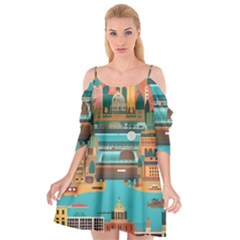 City Painting Town Urban Artwork Cutout Spaghetti Strap Chiffon Dress