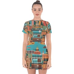 City Painting Town Urban Artwork Drop Hem Mini Chiffon Dress