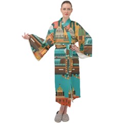 City Painting Town Urban Artwork Maxi Velvet Kimono by Maspions