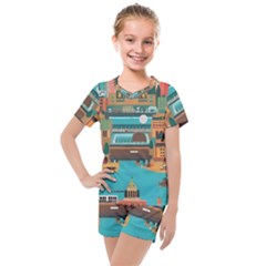 City Painting Town Urban Artwork Kids  Mesh T-shirt And Shorts Set