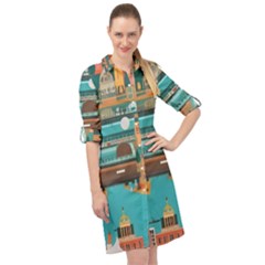 City Painting Town Urban Artwork Long Sleeve Mini Shirt Dress