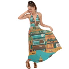 City Painting Town Urban Artwork Backless Maxi Beach Dress