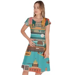 City Painting Town Urban Artwork Classic Short Sleeve Dress by Maspions