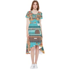 City Painting Town Urban Artwork High Low Boho Dress