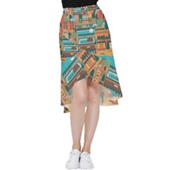 City Painting Town Urban Artwork Frill Hi Low Chiffon Skirt by Maspions