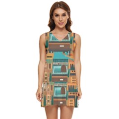 City Painting Town Urban Artwork Tiered Sleeveless Mini Dress