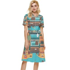 City Painting Town Urban Artwork Button Top Knee Length Dress