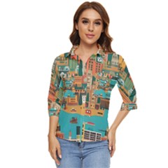 City Painting Town Urban Artwork Women s Quarter Sleeve Pocket Shirt