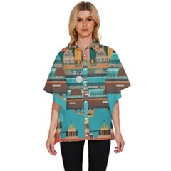 City Painting Town Urban Artwork Women s Batwing Button Up Shirt